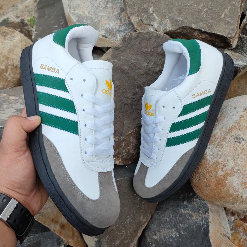 SEPATU SNEAKERS KASUAL PRIA ADIDASsss SAMBA PUTIH LIS HIJAU BONUS KAOS KAKI