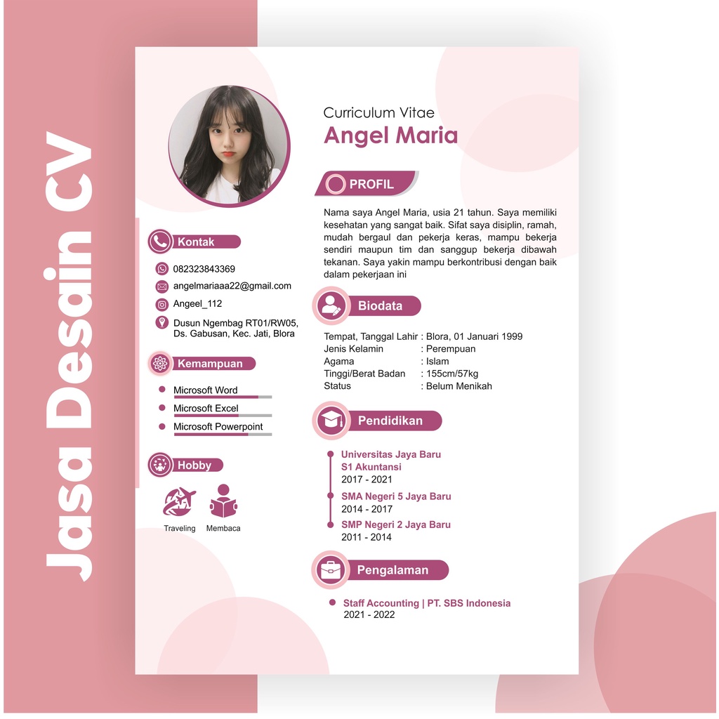 Jasa Pembuatan CV , Desain CV , Curriculum Vitae , Custom CV , Design CV , Resume , Riwayat Hidup