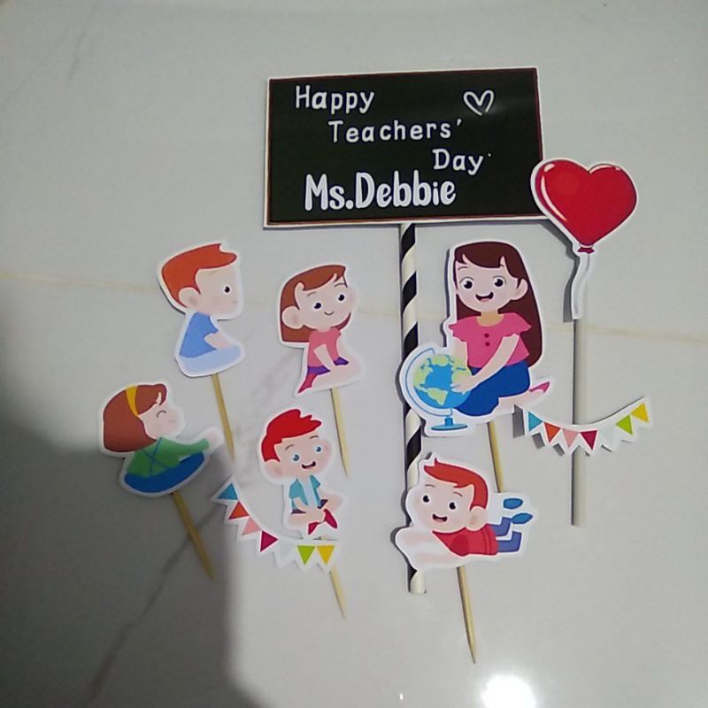 Jual cake topper hiasan kue 191122 happy teacher day teacher's day