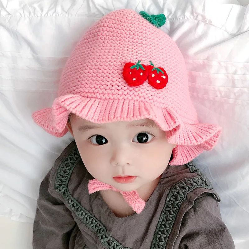 topi kupluk bonet bayi motif stroberi pakai tali terbaru 2022 topi bayi perempuan lucu imut model ko