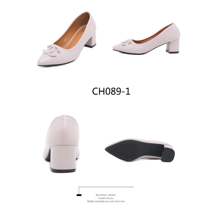 CH Leather CC Logo Block- Heel Pumps CH089-1