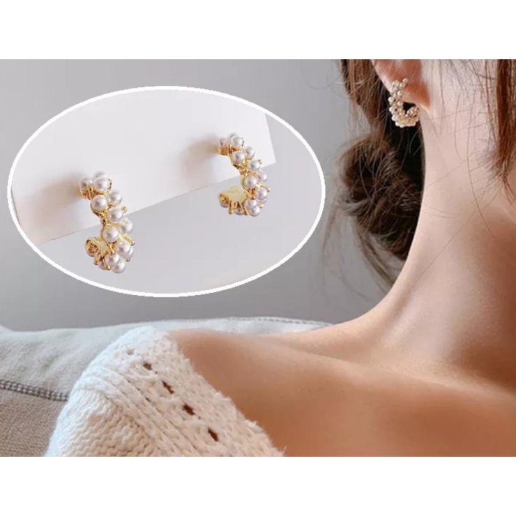 Anting setengah bulat mutiara bagus banget elegan terbaru