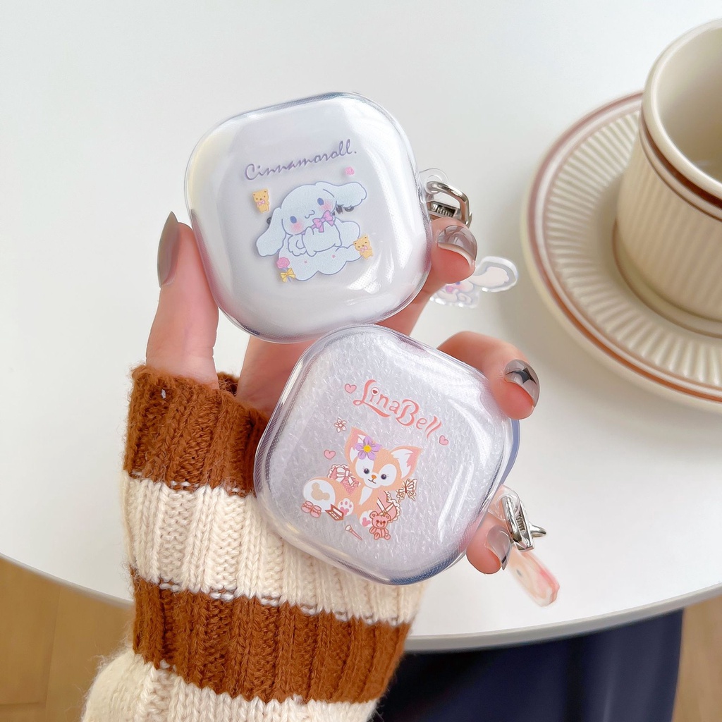 Case Pelindung Headphone Transparan Motif Kartun Dengan Gantungan Kunci Untuk Samsung Galaxy Buds 2 Buds Live Buds Pro