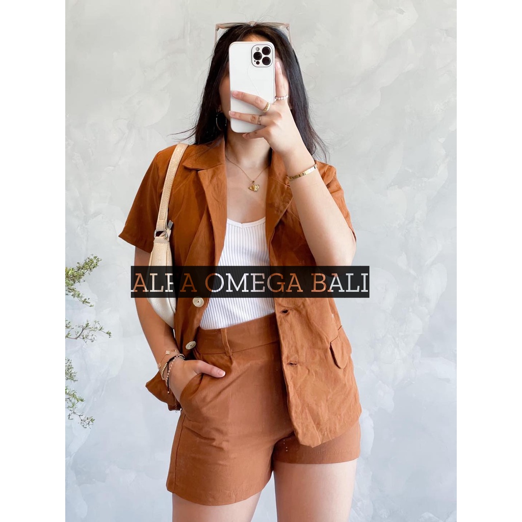 ALFA Blazer Kemeja Set Wanita Linen Bahan berkualitas