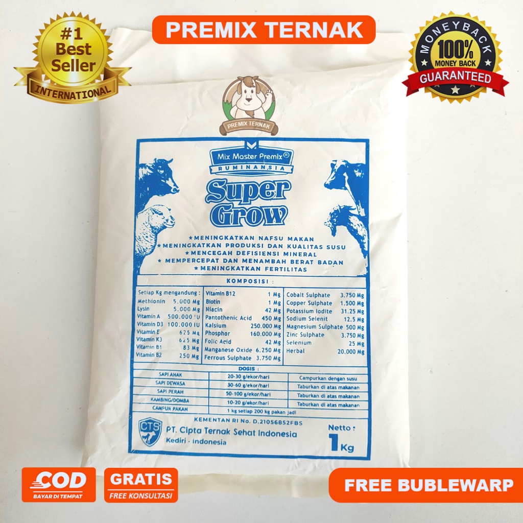 PREMIX SUPER GROW 1 KG - Multimineral Multivitamin untuk Sapi Kambing Domba PREMIUM QUALITY