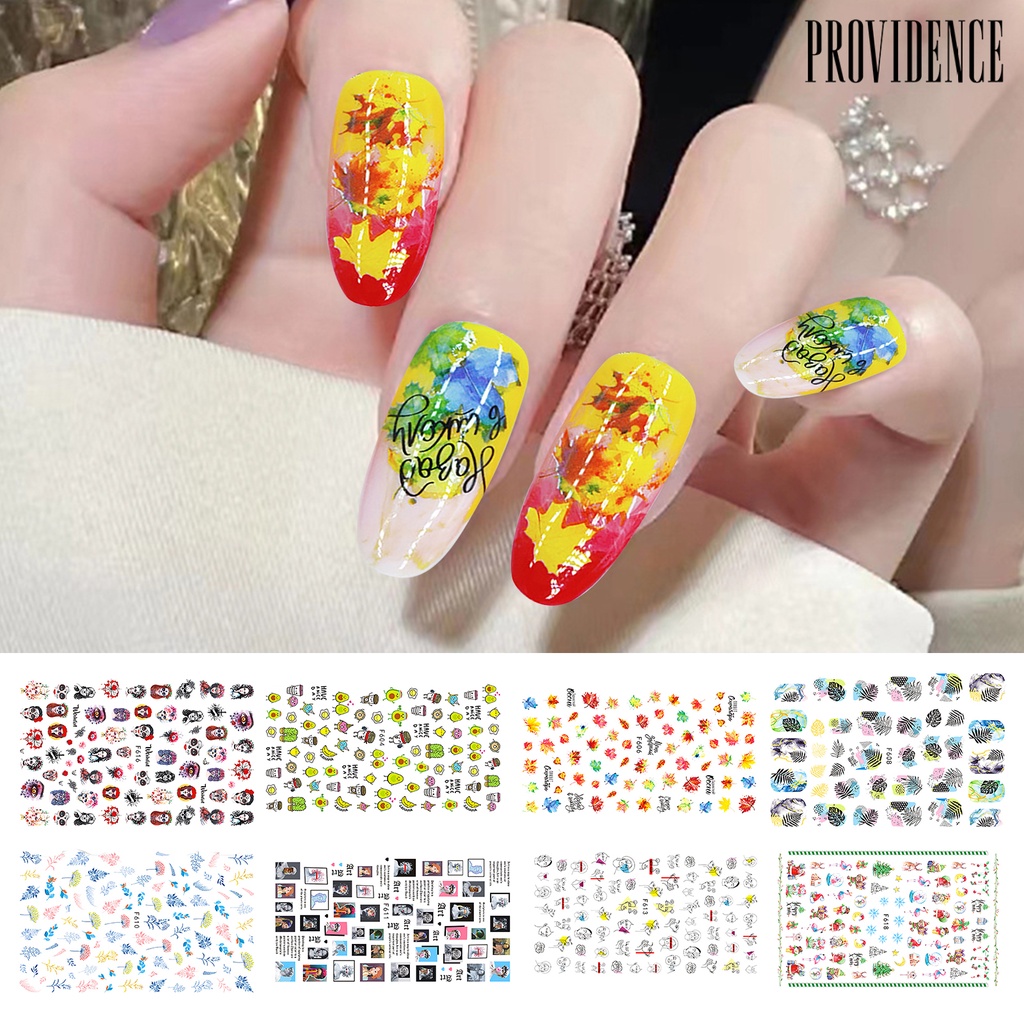Providence Stiker Kuku 3D Motif Daun Maple / Kaktus / Santa Claus / Pohon Maple Untuk Dekorasi Nail Art / Manicure DIY