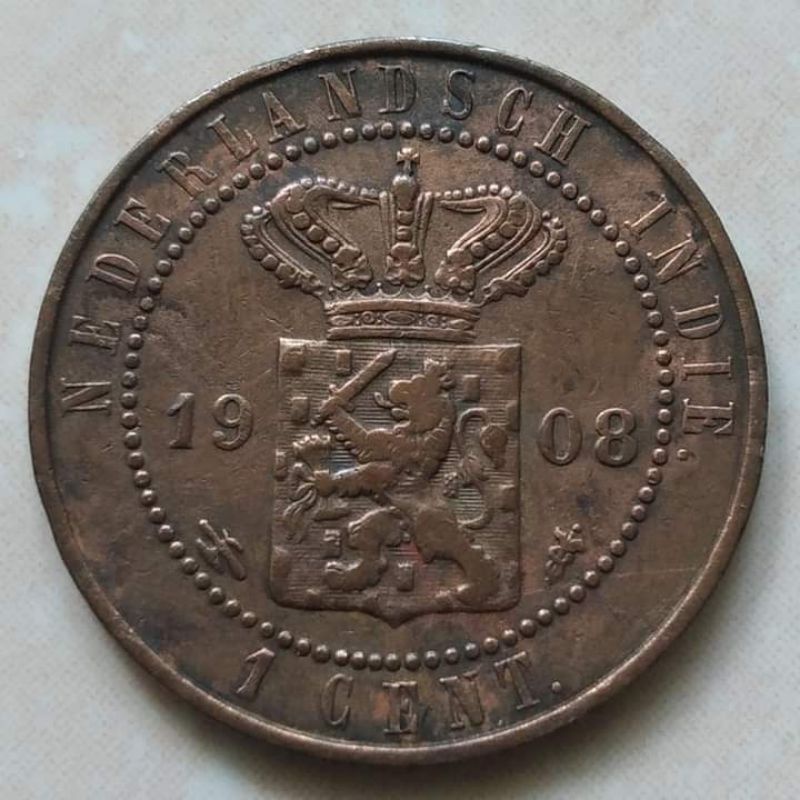 Kòin Benggol 1 Cent Nederland Indie 1908 - Detail Bagus