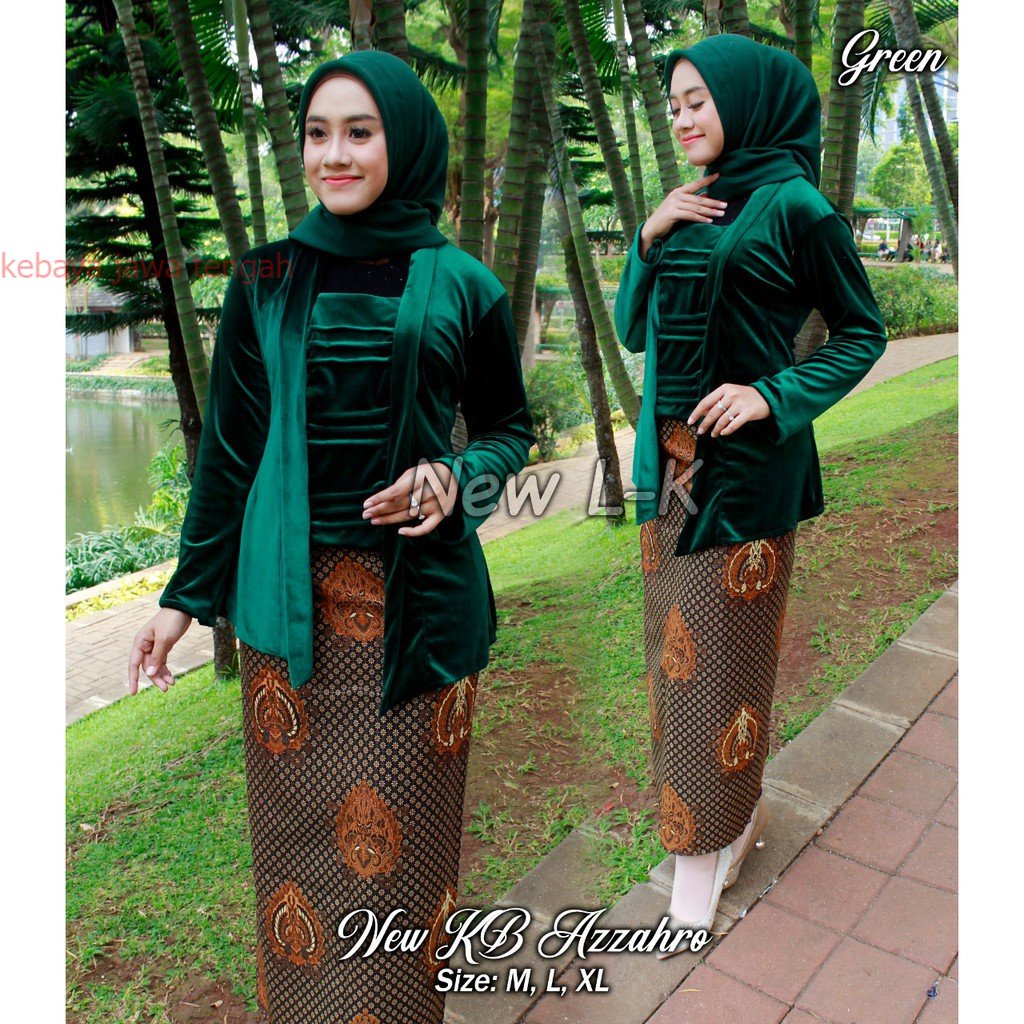 Pakaian Tradisional Adat Jawa Set Baju Kebaya Kutubaru Encim Bludru + Rok Plisket Batik Instan Serag