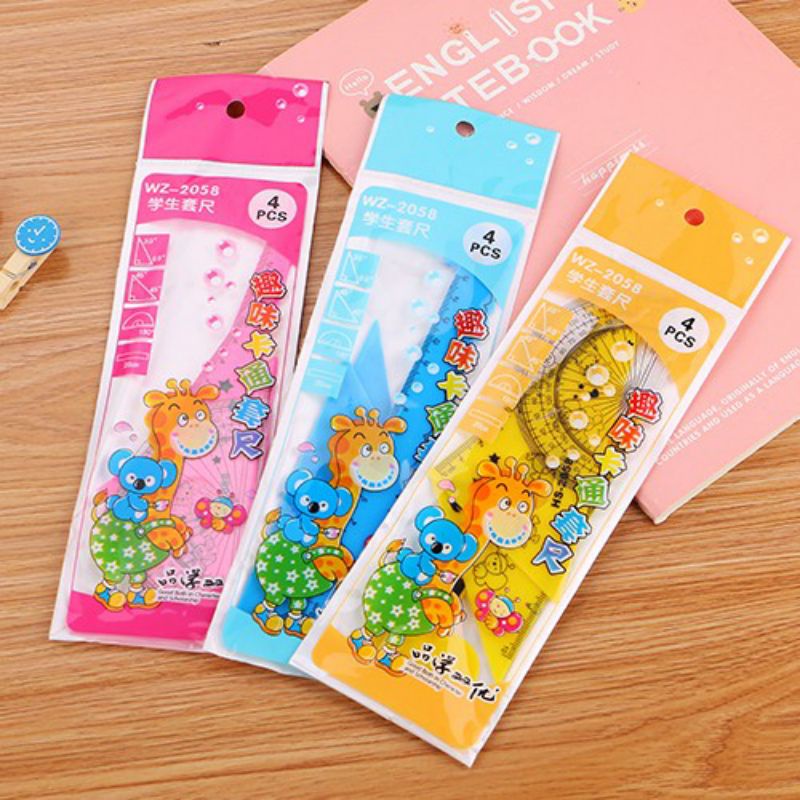 

penggaris plastik 1 set 4 model bentuk hewan jerapah kartun lucu