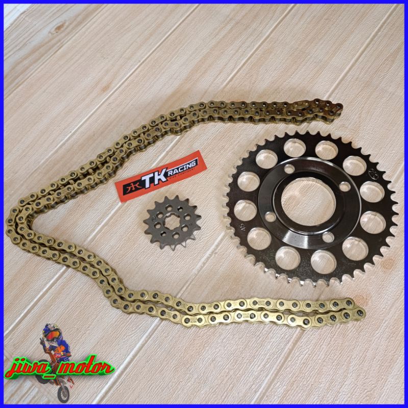 Jual gear set 428 TK racing / SSS plus rantai CRAZO racing gold motor