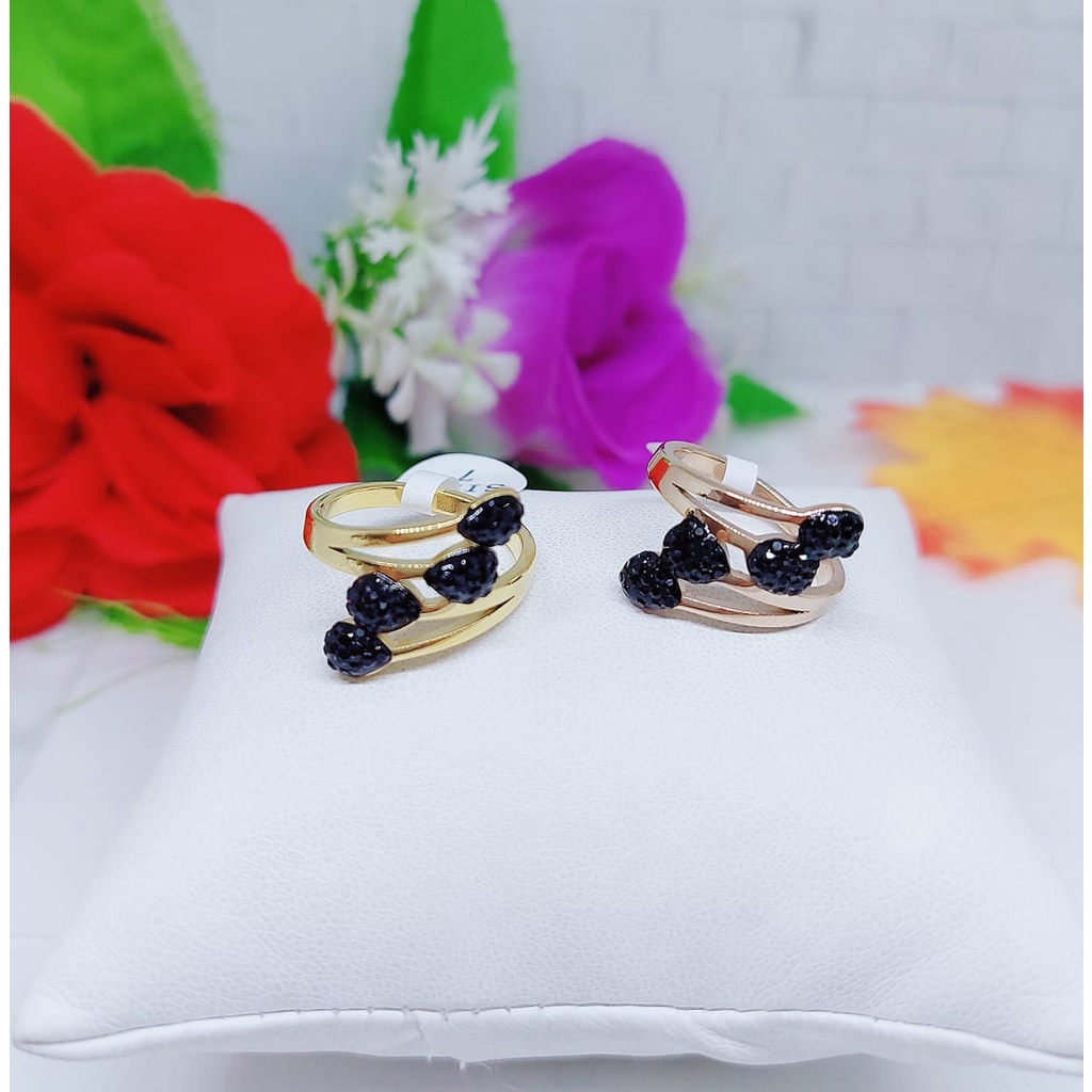 Cincin Titanium Termurah Permata Putih Dan Hitam Perhiasan Wanita