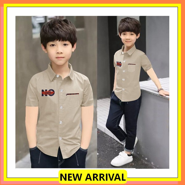 ֍ [] Kemeja Import Anak Laki Laki Motif Garis Lengan Pendek Bahan Adem High Quality Fashion ➫ G.J.V.
