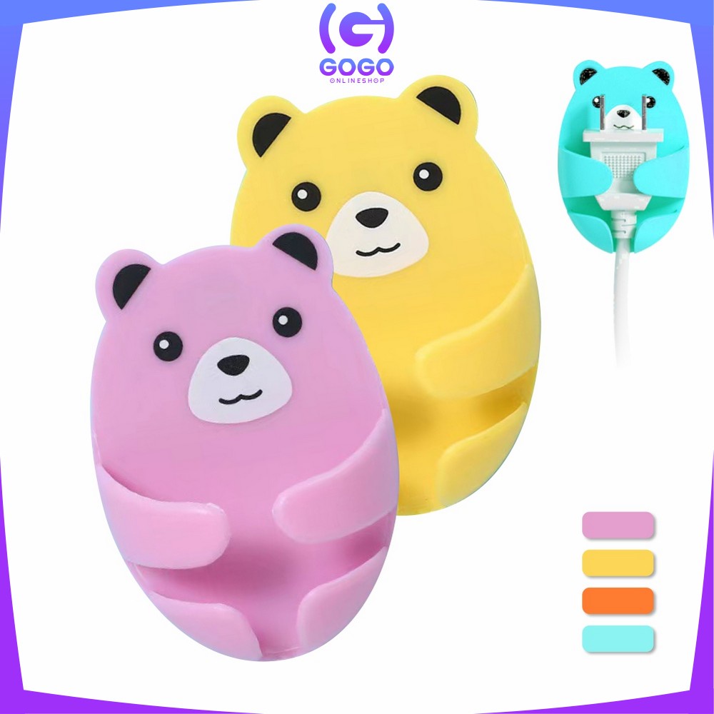 GOGO-C536 Gantungan Tempel Dinding Bear 4IN1 Plug Hook Serbaguna / Gantungan Kamar Mandi Tempel Kepala Colokan Motif Beruang / Plug Hug Bear