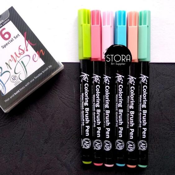 

Sakura Koi Coloring Brush Pen Set 6 Color Pastel Kuas Calligraphy