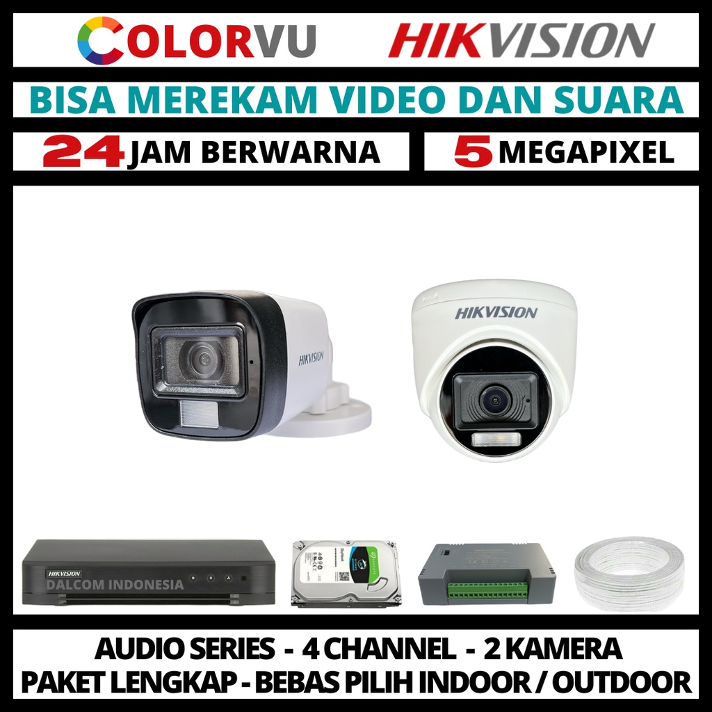 PAKET CCTV HIKVISION COLORVU 5MP 4 CHANNEL 2 KAMERA COLORFUL