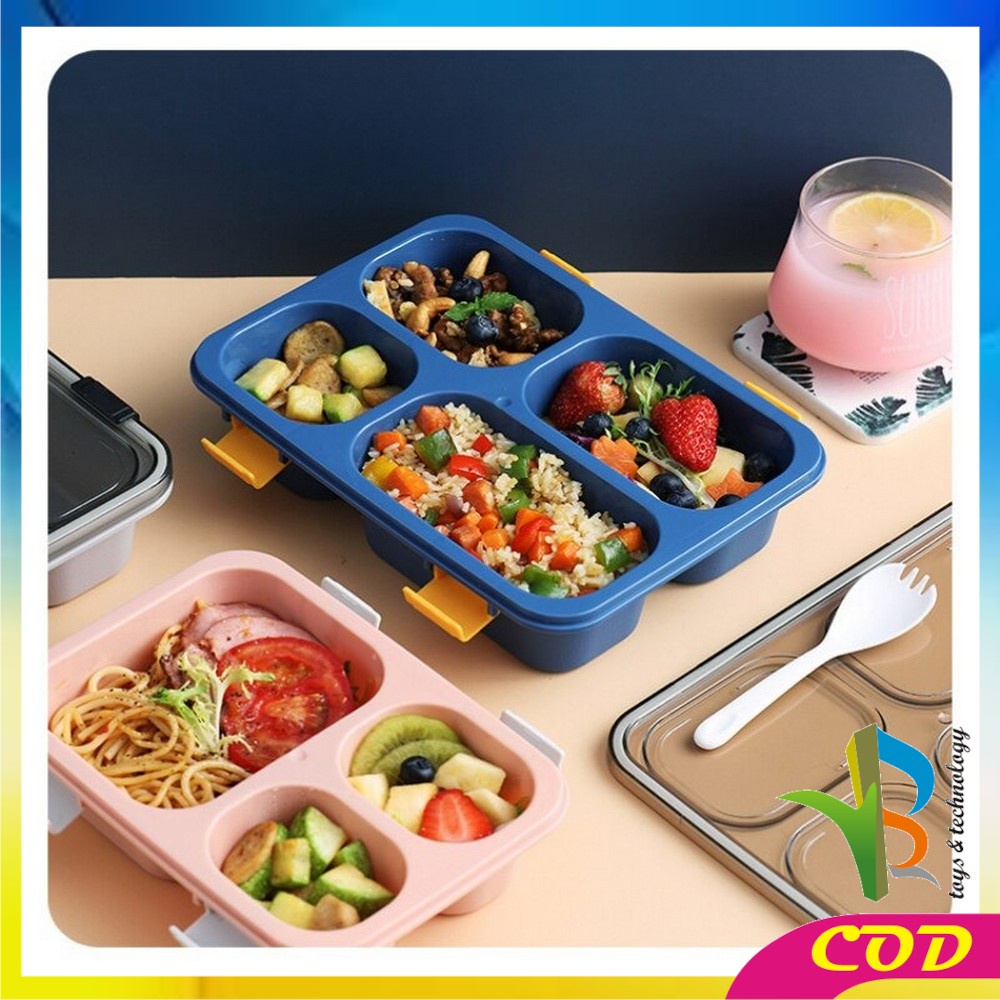 RB-C446 Kotak Bekal 3 Sekat 4 Sekat Anti Tumpah Tempat Makan Lunch Box Free Sendok Food Grade Impor Murah