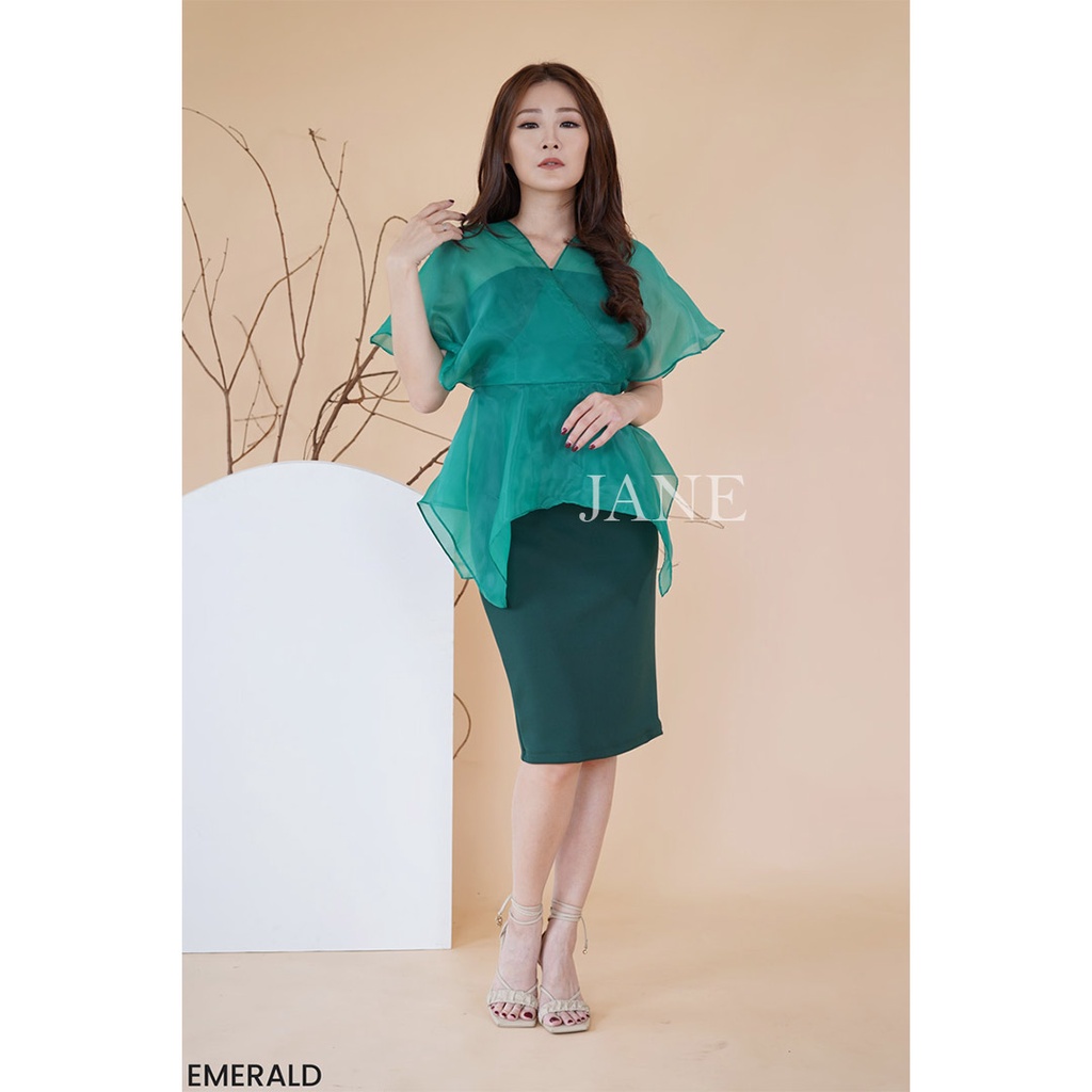 JANE COLLECTION || Gina Elegant Dress Wanita Pencil Skirt Tile Party Dress Midi Selutut Baju Kondangan