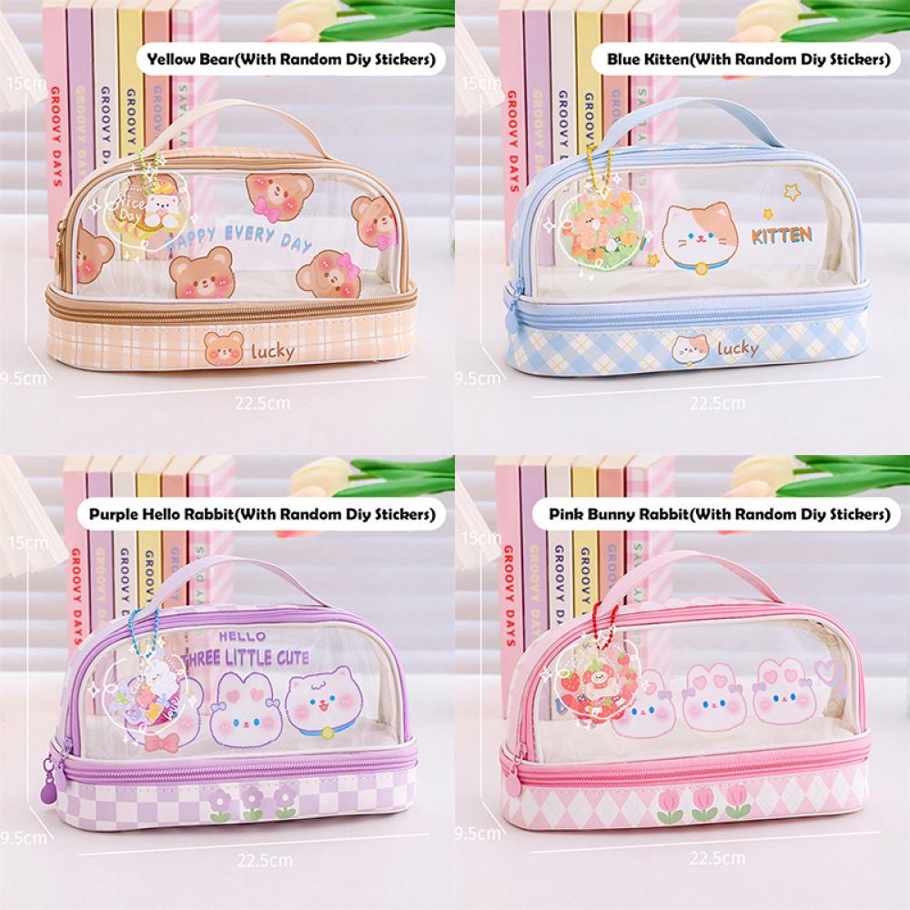 Timekey Pouch Tempat Pensilkosmetikmakeup Dua Lapis Kapasitas Besar Dengan Resleting P9W8