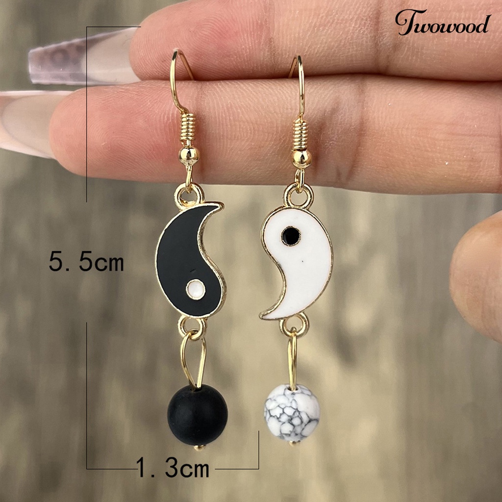 1 Pasang Anting Juntai Model Yin Yang Permukaan Halus