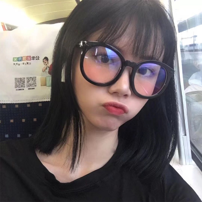 Roselife Kacamata Hitam Frame Bulat Oversized Gaya Retro Korea Untuk Wanita