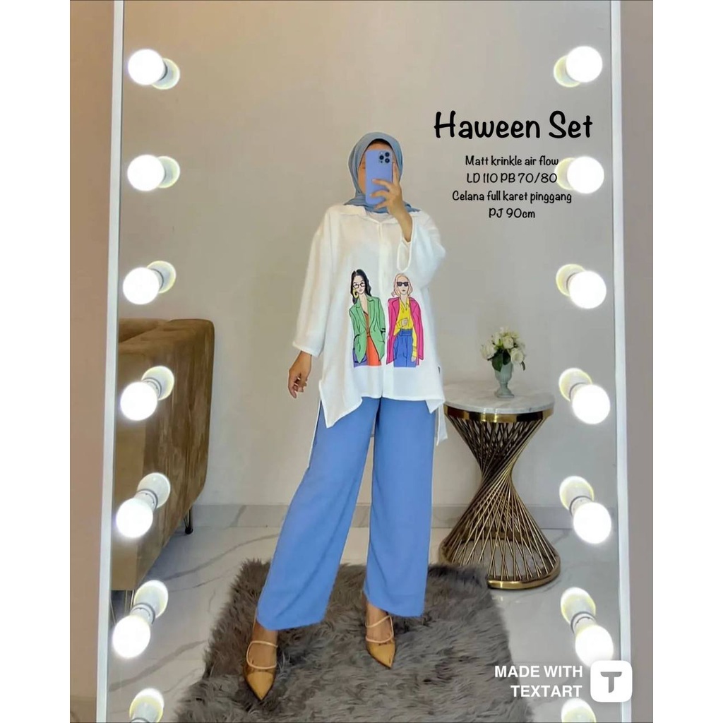 AB HAWEEN SET CRINGKLE AIRFLOW LD110/CELANA KARET 90cm/ GAMIS MURAH/GAMIS MEWAH/OOTD/GAMIS CASUAL/GA