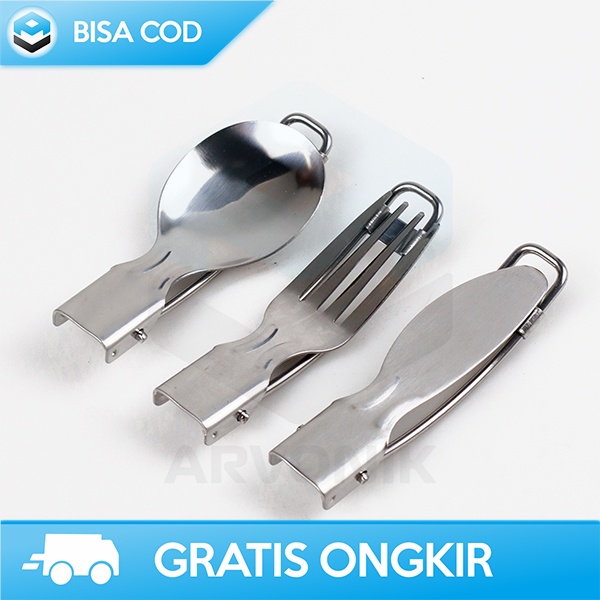 SET ALAT MAKAN PIKNIK SENDOK GARPU PISAU FOLDABLE KNIFEZER SIMPLE AOTU