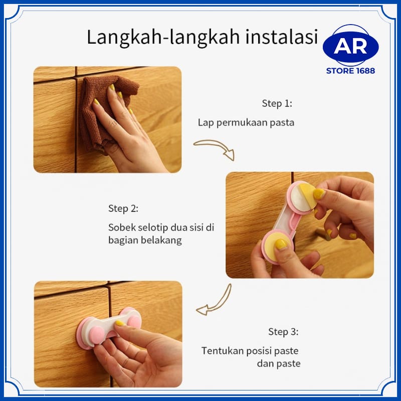 AR-KUNCI PENGAMAN LACI LEMARI KULKAS / PENGAMAN PINTU KULKAS LEMARI / 3M ADHESIVE CHILD LOCK / BABY SAFETY LOCK