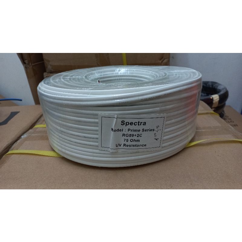 Kabel CCTV Spectra RG59+2C Power 100meter Warna Putih untuk Outdoor Indoor