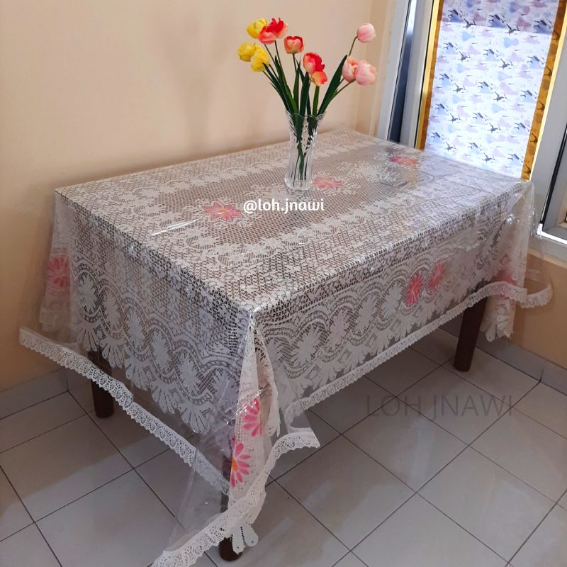 TAPLAK MEJA MAKAN 6-8 KURSI 150X230 CM BRUKAT RENDA ELEGAN IMPOR