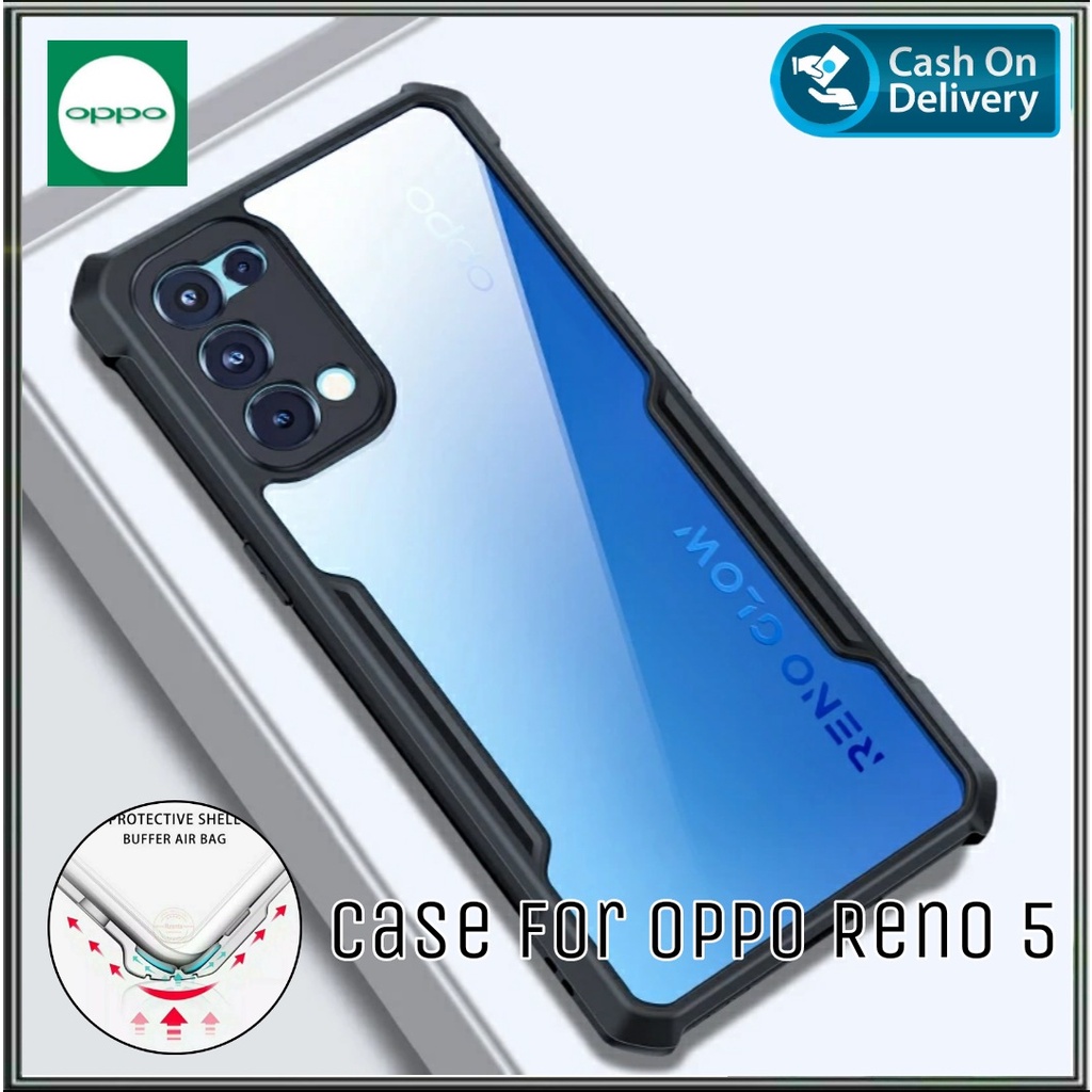 Case Oppo Reno 5 Hard Soft Fusion Armor Shockprooft TPU HD Trasnparan Acrylic Casing HP Cover DI HAN