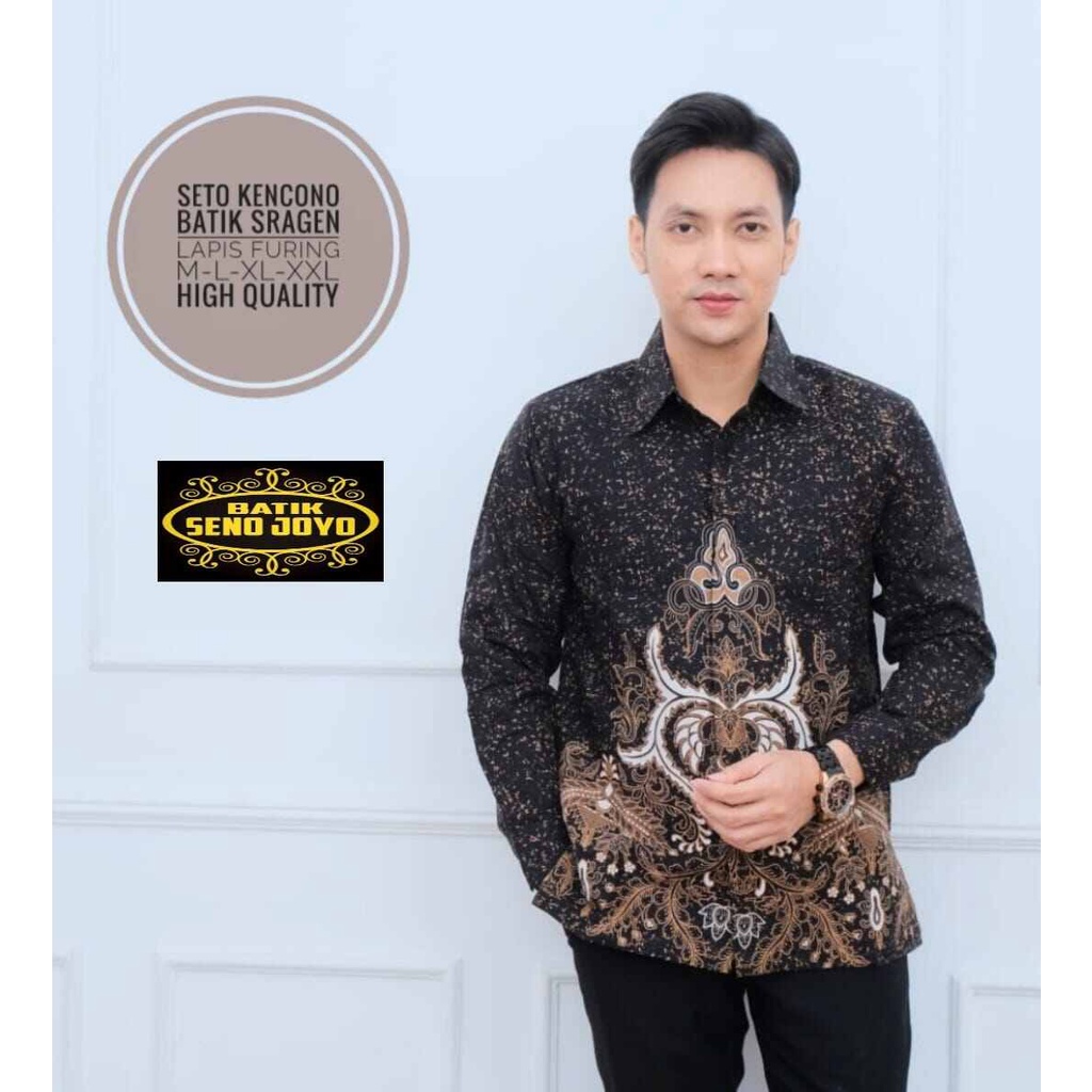 Baju batik pria lengan panjang terbaru SETO KENCONO full furing bahan katun premium solo / kemeja batik lengan panjang cowok motif terbaru / kemeja batik kondangan lengan panjang warna hitam / batik pria motif terbaru premium