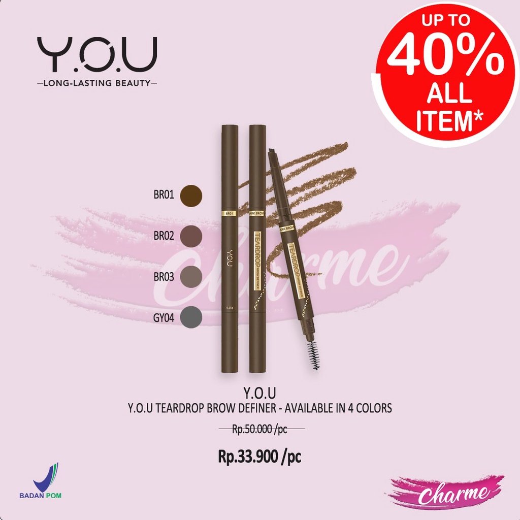 (READY &amp; ORI) Y.O.U YOU Teardrop Brow Definer Pensil Alis BPOM eyebrow pencil