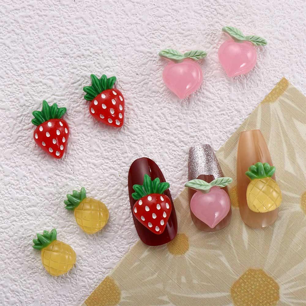 AUGUSTINA Pesona Buah Kuku Agustina Resin Kawaii Strawberry Peach Nanas Manicuring Gems Hiasan Kuku