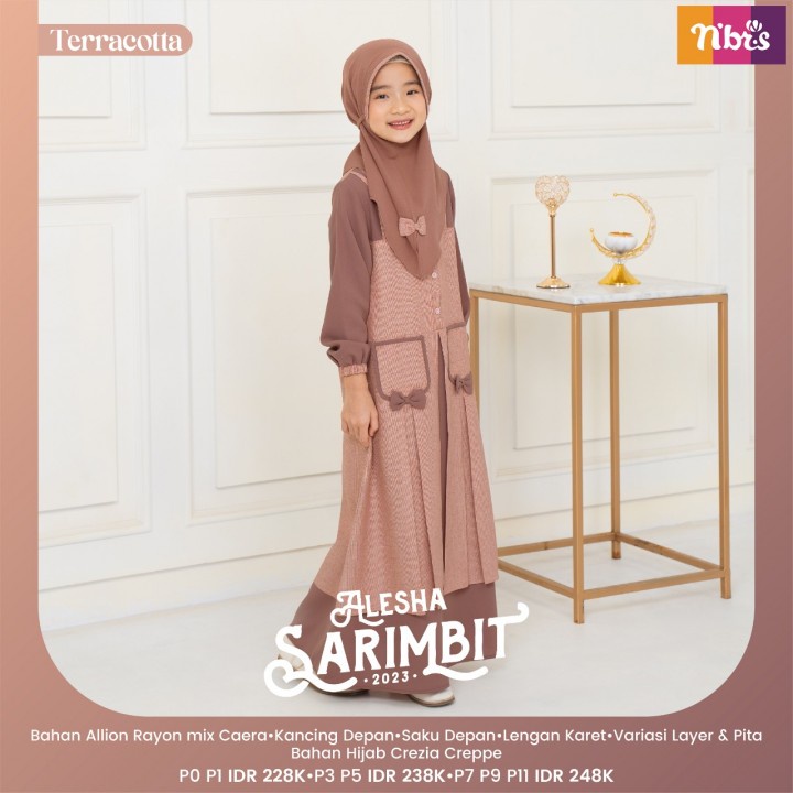 Nibras Gamis Anak Perempuan Set Jilbab Terbaru 2023 Sarimbit Alesha Terracotta Lebaran Promo