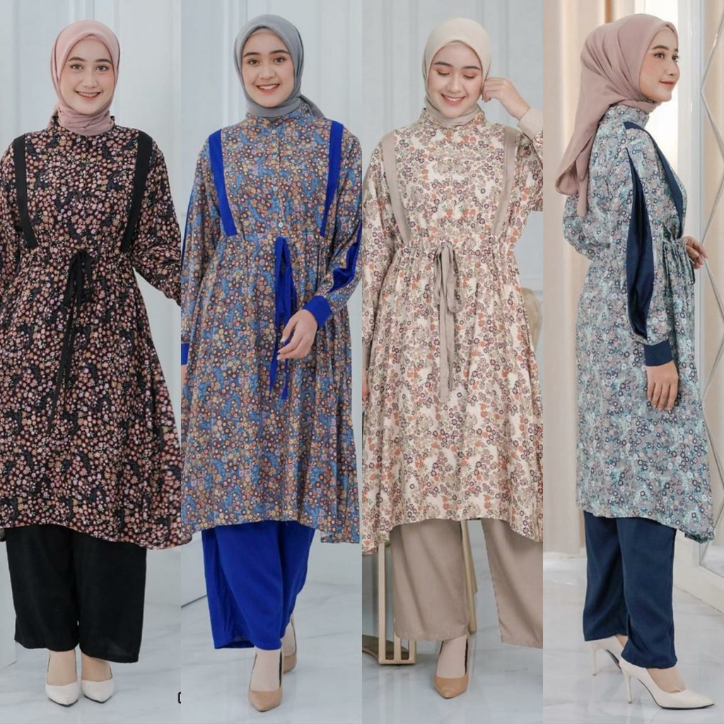 Vente Daily Alvira One Set Wanita Jumbo Rayon Premium Motif Bunga Bunga / Baju Setelan Celana Panjan