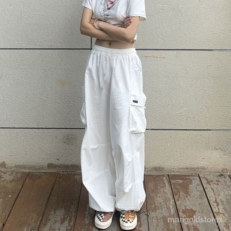 COD##loose cargo pants/cargo pants pendek wanita/cargo pants kulot/cargo pants Putih