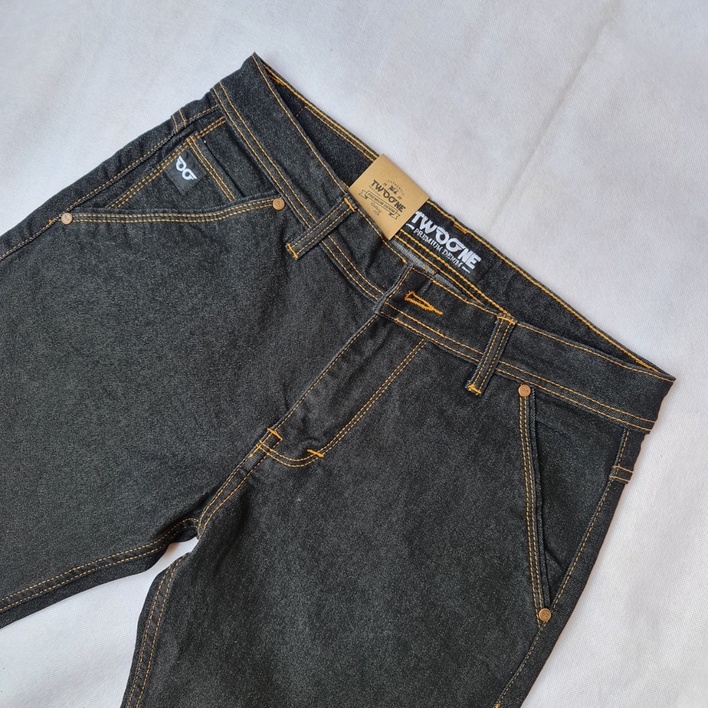 TWO ONE DENIM Celana Jeans Pria Panjang Saku Bobok Black Garmen