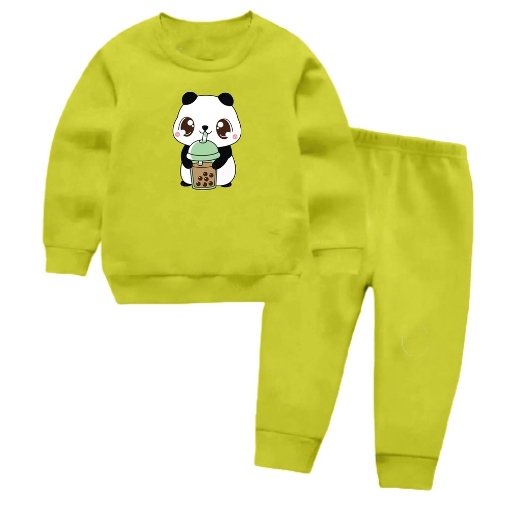 Setelan Sweater Anak Panda Boba Oblong/Set Sweater Basic Anak