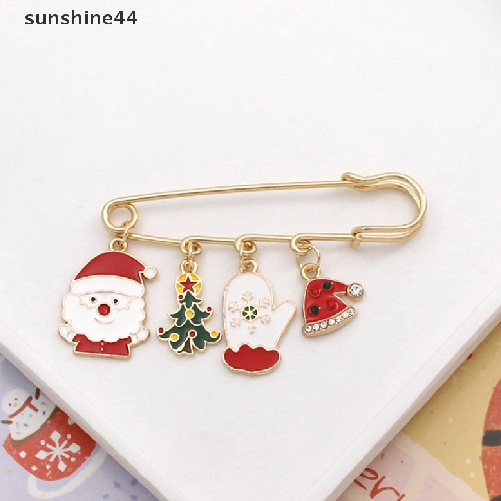 Sunshine Bros Pin Bentuk Kartun Santa Claus / Rusa / Pohon Natal Bahan Metal Untuk Aksesoris Pakaian