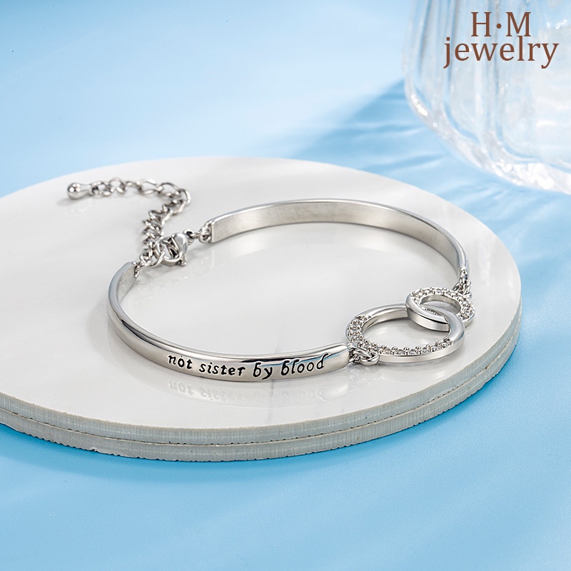 Gelang Tangan Sterling Silver 925 Motif Print Tulisan Simple Untuk Wanita 2022