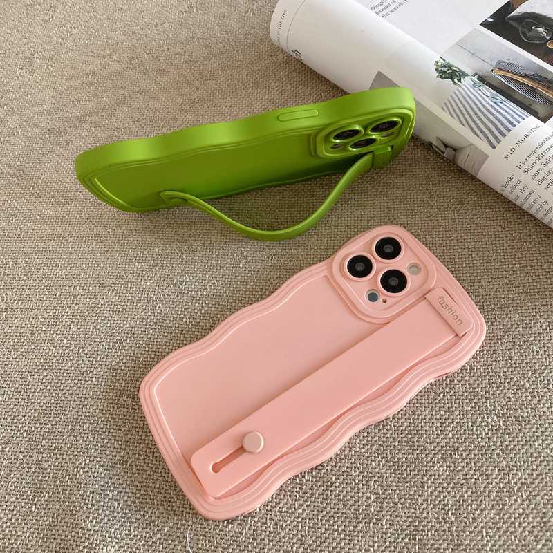 Case Silikon Pink Wave + strap Untuk OPPO A3S A31 A53 A33 A9 A5 A57 A96 F11 Reno 5 6 8 VIVO Y11 Y12i Y15 Y17 Y12S Y20S Y20i V9 S1 V23 Y19