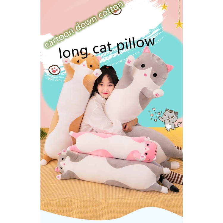 Lembut/Lucu/Mewah/Kucing Panjang/Bantal/Kapas Boneka Mainan Makan Siang Bantal Tidur Hadiah Natal Ha