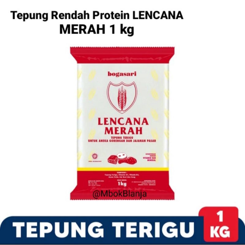 

Tepung Terigu rendah protein Lencana Merah Kunci Biru 1 kg bogasari