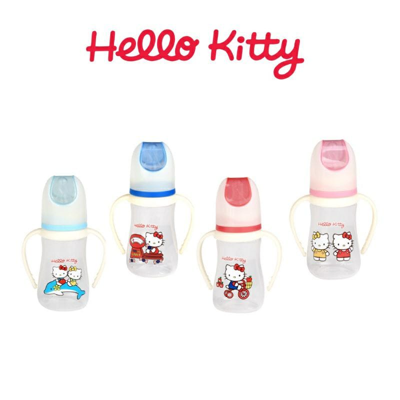 Lusty Bunny Hello Kitty Regular Round Bottle With Handle Botol Susu Bayi (HKT DB241- HKT DB281)   125ml - 250ml  LustyBunny Botol Susu  Reguler Round With Handle