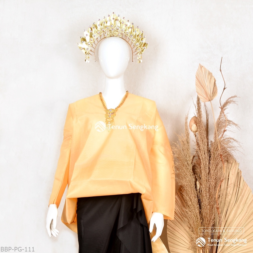 Baju Bodo Adat Bugis Makassar Dewasa Polos Original Tokko Asli Lengan Panjang Jingga Krem - Tenun Se