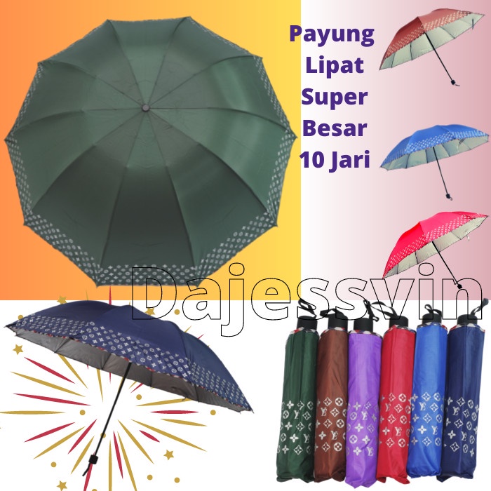 Umbrella Payung Lipat 3 Jumbo Besar 10 R Jari Motif Lv Nf 350