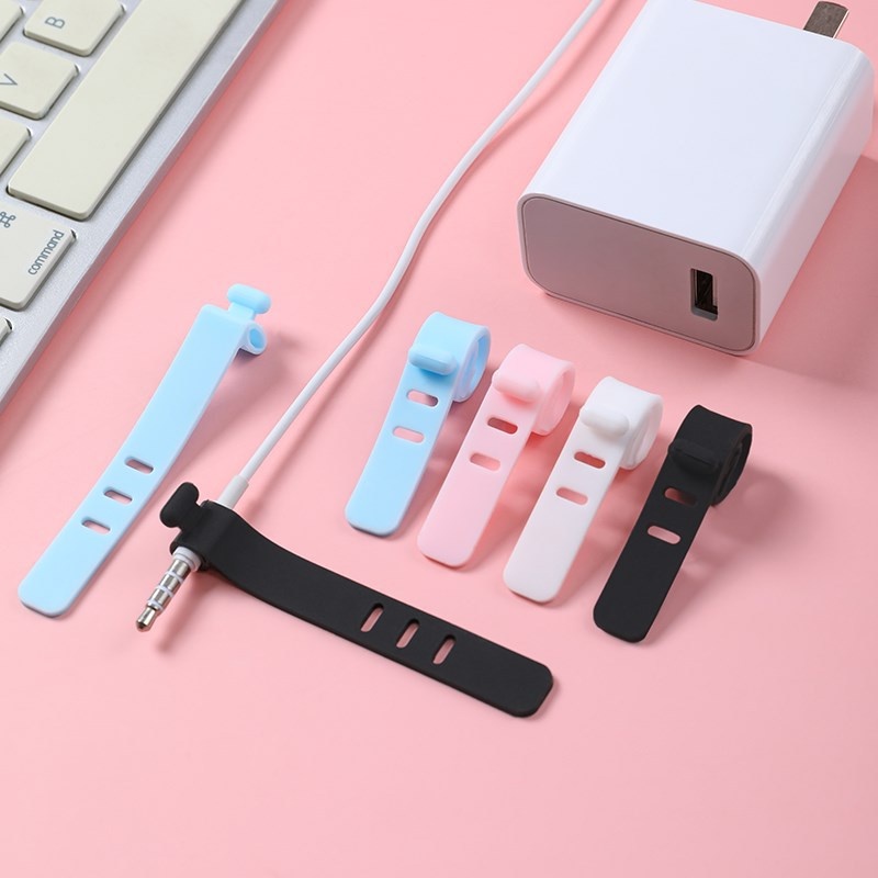 1pc Klip Pengikat Kabel Data / Charger / Earphone Bahan Silikon Lembut Anti Hilang Warna Acak