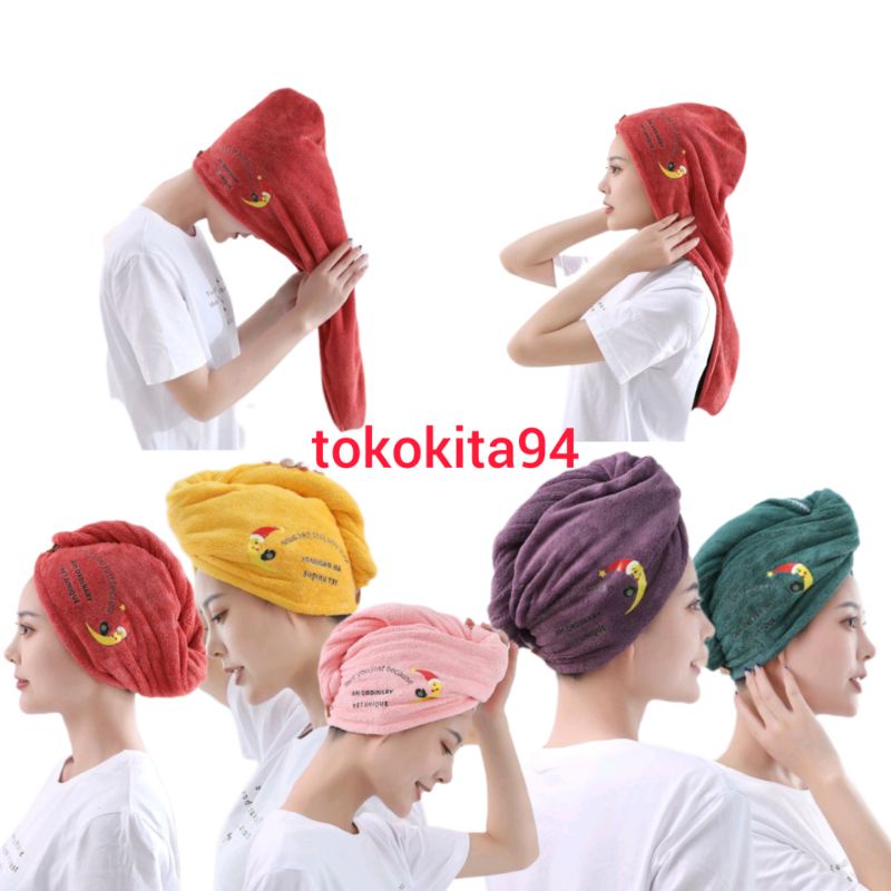 Handuk Keramas Towel Hair Satuan Tebal Lembut - Handuk Keramas Microfiber 1 Pcs Love