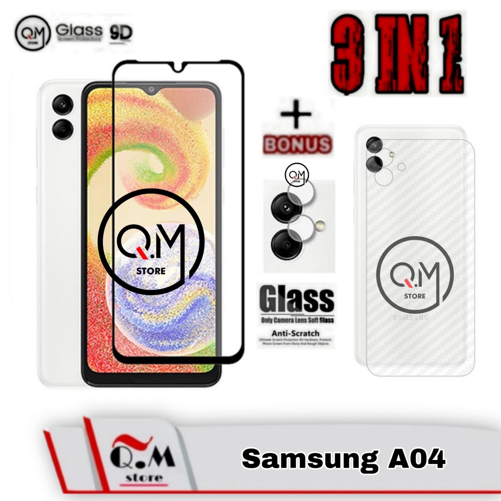 Paket 3in1 Tempered Glass Samsung A04 Anti Gores Pelindung Layar