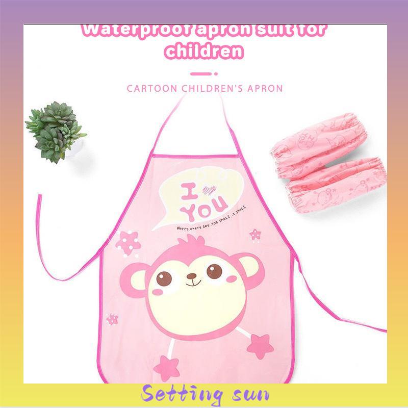 Celemek Apron Anak untuk Melukis Berkebun Karakter Kartun Dengan manset/Tanpa manset TN